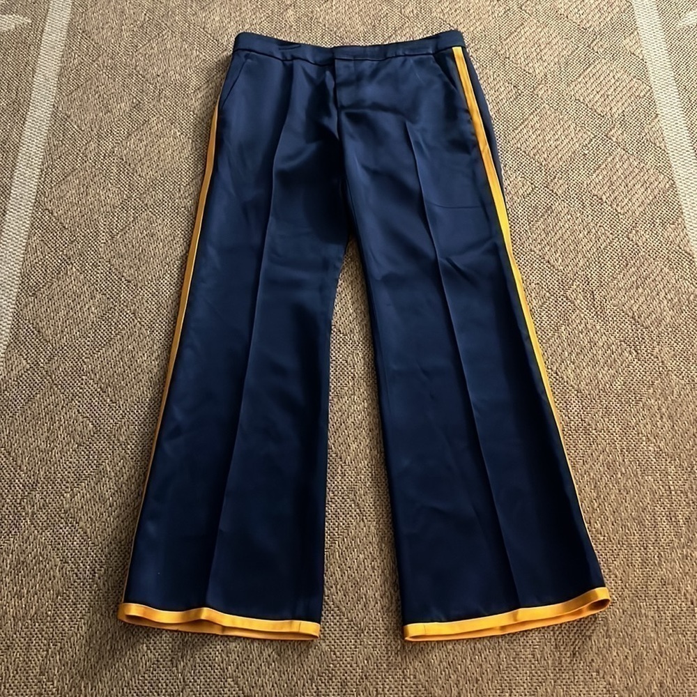 Gucci Heavy Satin Women’s Trousers Navy with Gold Stripe
